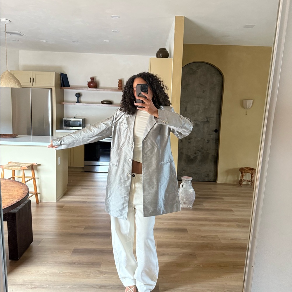 Minimalist Y2K Metallic Silver Blazer Jacket